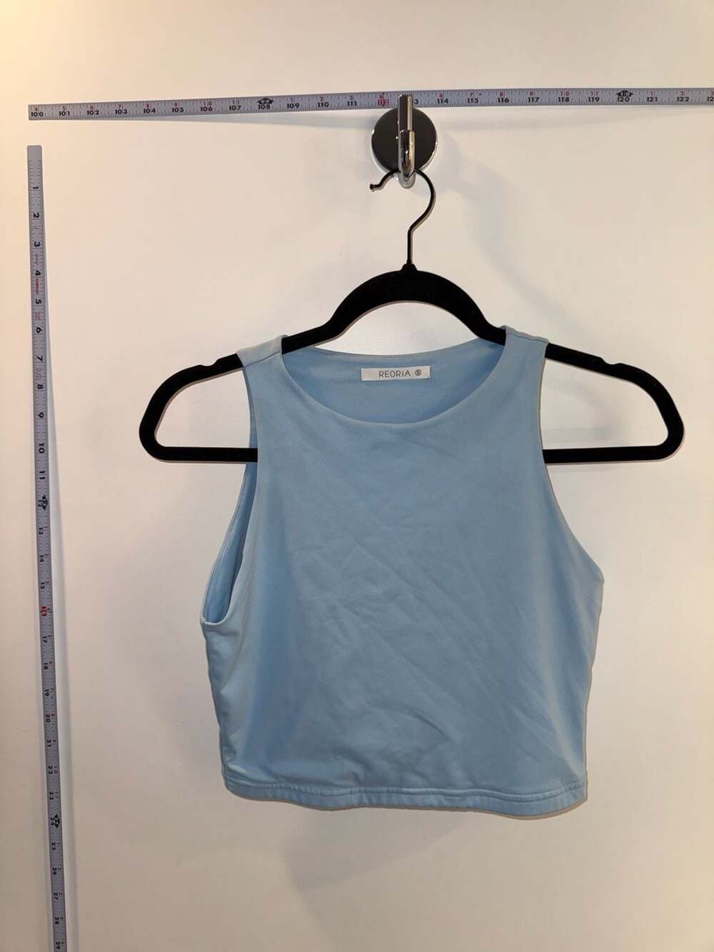 REORIA Women's Sleeveless High Neck Racerback Crop Top, Light Blue, Size S